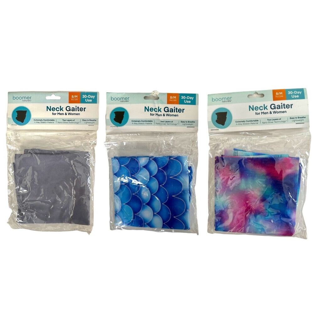 Set of 3 Boomer Naturals Nano Silver Technology Neck Gaiter Size S/M Multicolor